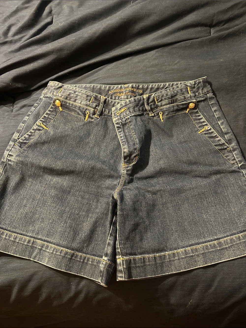 Ralph Lauren Dark Blue Denim Shorts with Gold Accents